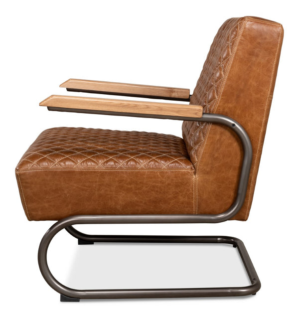 Sarreid Beverly Hills Chair - Luxurious Cuba Brown Top Grain Leather With Elegant Bronze Metal Accents Brown  28890