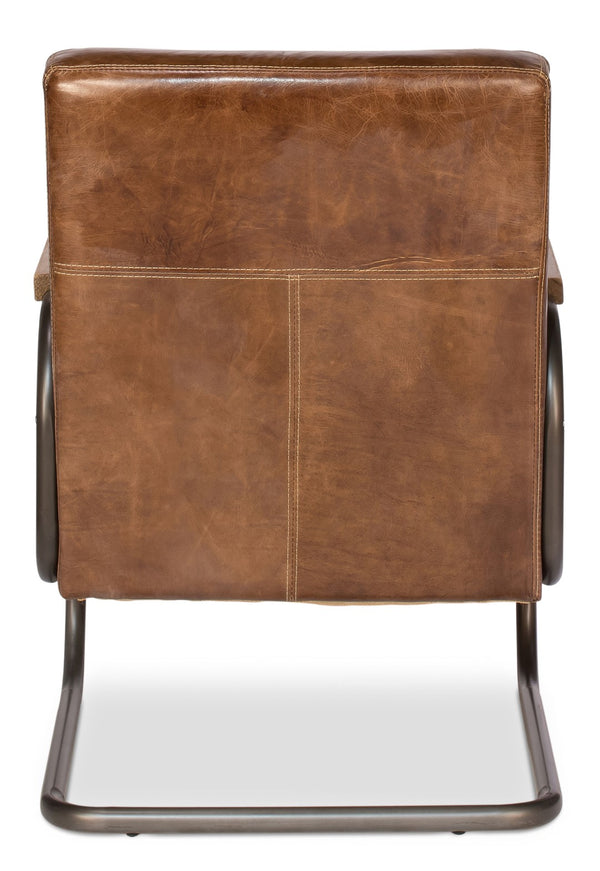 Sarreid Beverly Hills Chair - Luxurious Cuba Brown Top Grain Leather With Elegant Bronze Metal Accents Brown  28890