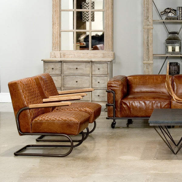 Sarreid Beverly Hills Chair - Luxurious Cuba Brown Top Grain Leather With Elegant Bronze Metal Accents Brown  28890