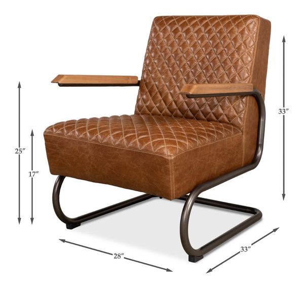 Sarreid Beverly Hills Chair - Luxurious Cuba Brown Top Grain Leather With Elegant Bronze Metal Accents Brown  28890