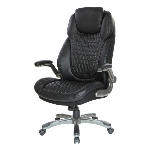 OSP Home Furnishings Bonded Leather Executive Office Chair with Lumbar Support and Ergonomic Adjustable Seat Titanium ECH620867-EC3