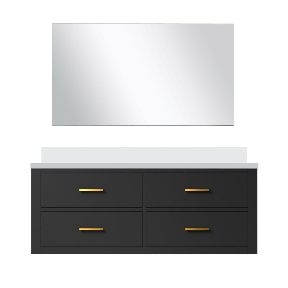 English Elm Black 48-Inch Single Bath Vanity With White Quartz Countertop & 43-Inch Frameless Mirror Set B2731S01447