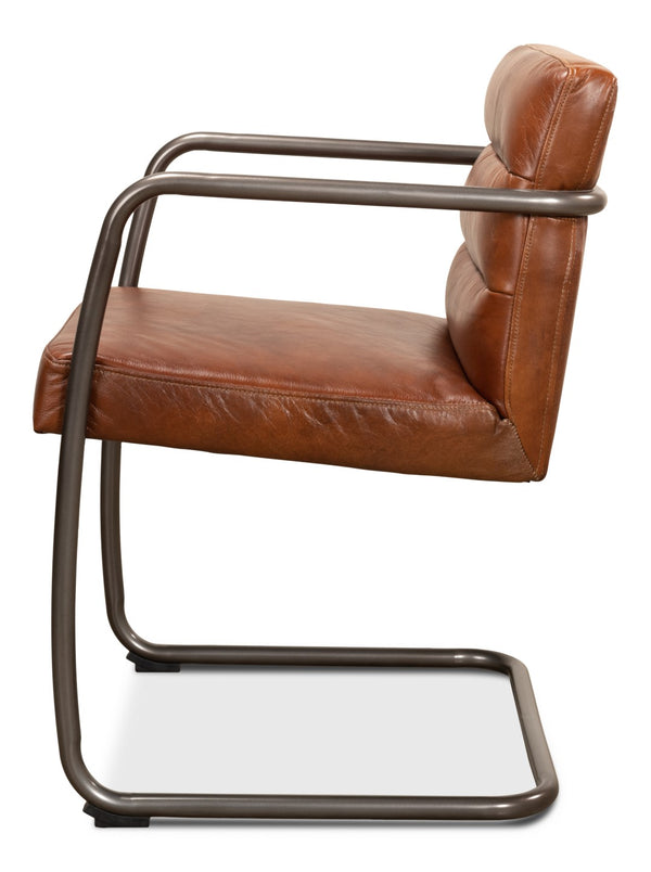 Sarreid Director's Chair - Luxurious Brown Leather With Aged Metal Frame For Stylish Comfort & Durability Brown  28893
