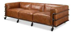 Sarreid Antwerp Sofa - Luxurious Cuba Brown Leather With Aged Iron Finish For Timeless Elegance And Comfort Brown  28897