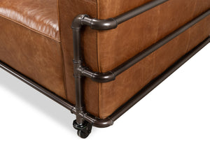 Sarreid Antwerp Sofa - Luxurious Cuba Brown Leather With Aged Iron Finish For Timeless Elegance And Comfort Brown  28897