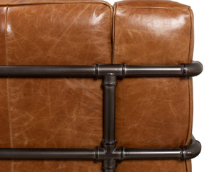 Sarreid Antwerp Sofa - Luxurious Cuba Brown Leather With Aged Iron Finish For Timeless Elegance And Comfort Brown  28897