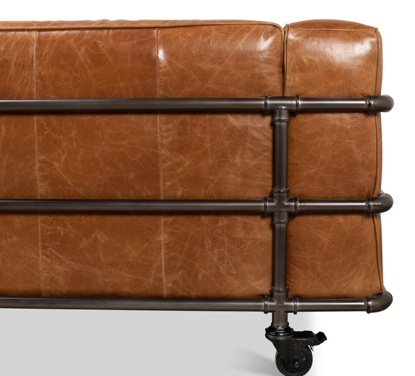 Sarreid Antwerp Sofa - Luxurious Cuba Brown Leather With Aged Iron Finish For Timeless Elegance And Comfort Brown  28897