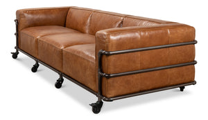 Sarreid Antwerp Sofa - Luxurious Cuba Brown Leather With Aged Iron Finish For Timeless Elegance And Comfort Brown  28897