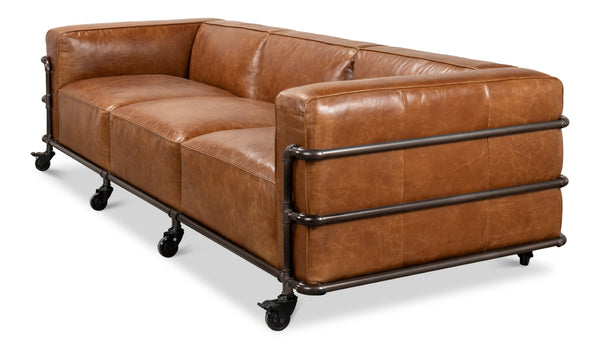 Sarreid Antwerp Sofa - Luxurious Cuba Brown Leather With Aged Iron Finish For Timeless Elegance And Comfort Brown  28897