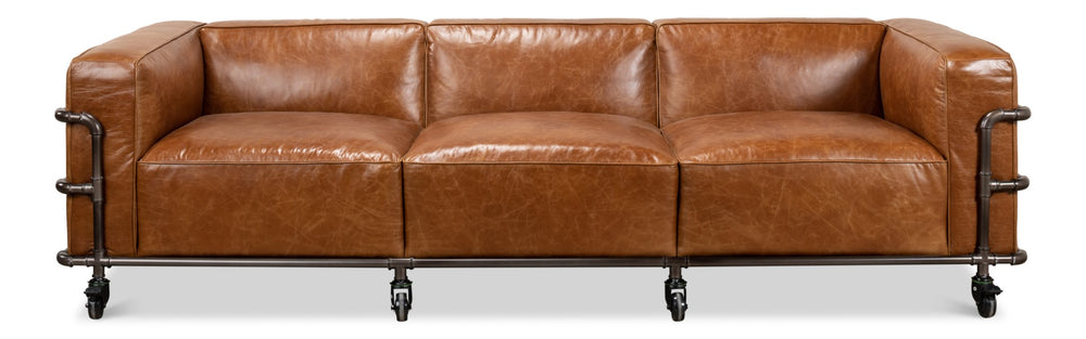 Sarreid Antwerp Sofa - Luxurious Cuba Brown Leather With Aged Iron Finish For Timeless Elegance And Comfort Brown  28897