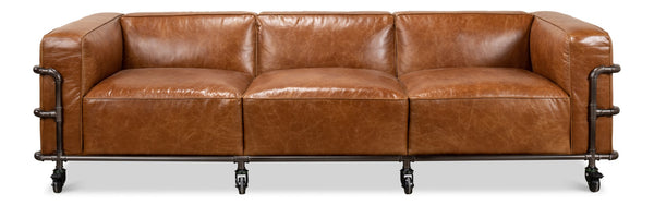 Sarreid Antwerp Sofa - Luxurious Cuba Brown Leather With Aged Iron Finish For Timeless Elegance And Comfort Brown  28897