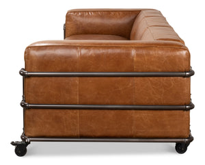 Sarreid Antwerp Sofa - Luxurious Cuba Brown Leather With Aged Iron Finish For Timeless Elegance And Comfort Brown  28897