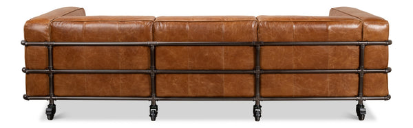 Sarreid Antwerp Sofa - Luxurious Cuba Brown Leather With Aged Iron Finish For Timeless Elegance And Comfort Brown  28897