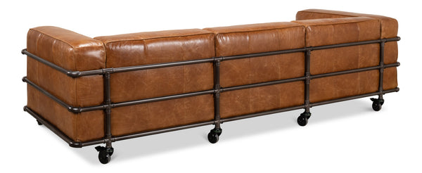 Sarreid Antwerp Sofa - Luxurious Cuba Brown Leather With Aged Iron Finish For Timeless Elegance And Comfort Brown  28897