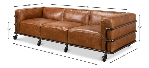 Sarreid Antwerp Sofa - Luxurious Cuba Brown Leather With Aged Iron Finish For Timeless Elegance And Comfort Brown  28897