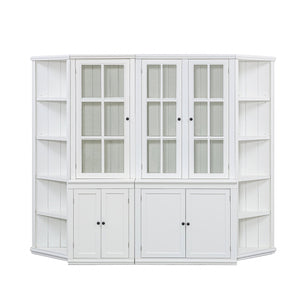 English Elm 75.25'' Retro-Modern Wall Suit 92.9''W with Tempered Glass Doors, Bi-Directional Side Hutch & Ample Storage SUIT03_N845P263124W