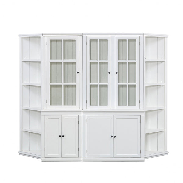 English Elm 75.25'' Retro-Modern Wall Suit 92.9''W with Tempered Glass Doors, Bi-Directional Side Hutch & Ample Storage SUIT03_N845P263124W