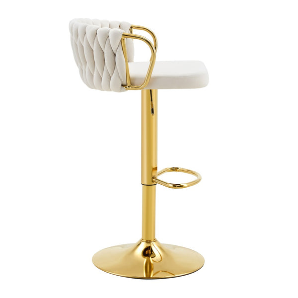 English Elm Set of 2 Velvet Swivel Barstools with Braided Rope Back and Adjustable Pedestal Base Beige,Gold W3875P383938