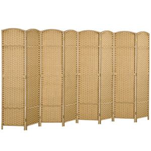 English Elm HOMCOM 8-Panel Folding Room Divider 5.6' Tall Natural Wood Privacy Screen with Arched Woven Panels W2225P249715