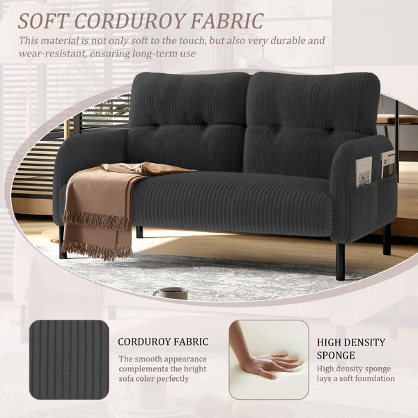 English Elm United We Win Corduroy Two Seat Sofa with Lumbar Support and Built in Storage Pockets Gray W1568P386168