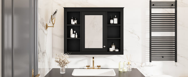 English Elm 35'' Modern Wall-Mounted Medicine Cabinet With Mirror, 6 Shelves & Towels Rod For Effortless Storage N710P236930B