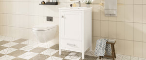 English Elm 20-Inch Compact Bathroom Vanity with Ceramic Sink, Soft-Close Storage, Divider Drawer & Easy Plumbing Access White N729P334847K