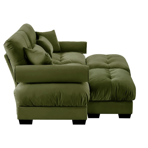 English Elm Over Size Modern Two-Seater Sofa With Ottoman, Olive Green Velvet, Stylish Comfort & Flexibility W714S01106-GIGA