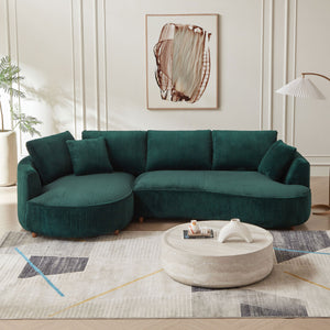English Elm 122.04 Inch Oversized Sectional Sofa - Comfy Green Corduroy Couch With Left-Facing Chaise & Pillows W876S00275