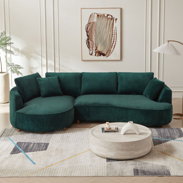 English Elm 122.04 Inch Oversized Sectional Sofa - Comfy Green Corduroy Couch With Left-Facing Chaise & Pillows W876S00275