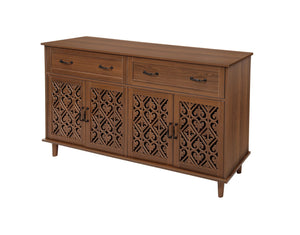 English Elm 4 Door Sideboard Buffet with Hand Carved Geometric Panels Black Oak Finish Raised Legs W688P359947