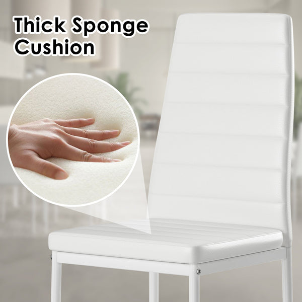 English Elm Set of 4 White PU Leather Dining Chairs with High-Rebound Cushion, Adjustable Pads & Metal Frame Stability T3623P408812