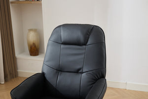 English Elm 011-Massage Recliner Chair with Ottoman, 360° Swivel PU Leather, 5-Point Vibration Massage, Heated Seat, 140° Backrest Comfort Black W2636P262429