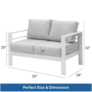English Elm 50" Cast Aluminum Outdoor Loveseat with Uv Resistant Olefin Cushions for Patio Decks White+Gray B082P454975