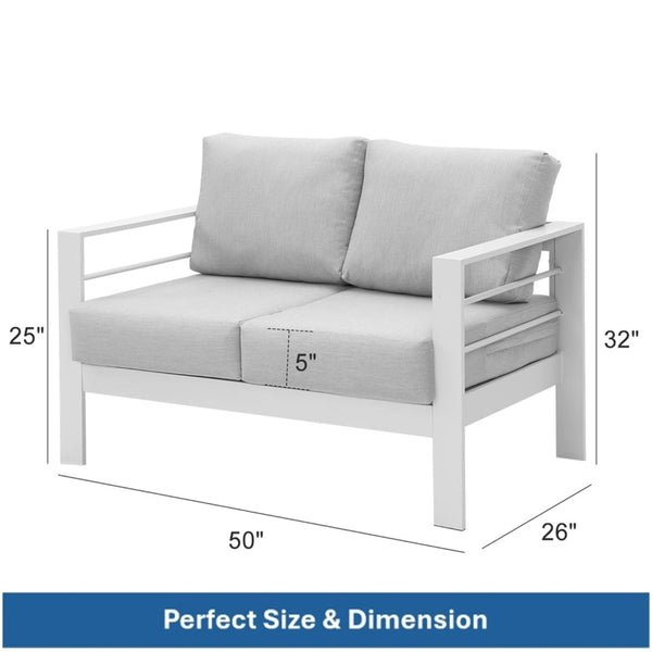 English Elm 50" Cast Aluminum Outdoor Loveseat with Uv Resistant Olefin Cushions for Patio Decks White+Gray B082P454975