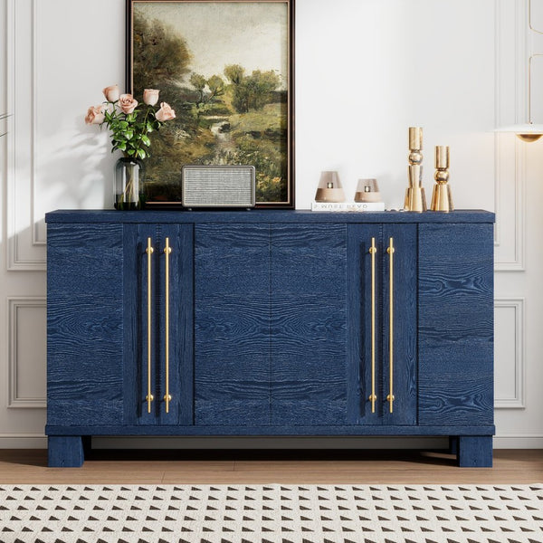 English Elm Trexm Ash Veneer Buffet with Gold Handles and Adjustable Shelves for Dining Spaces Antique Navy N715P392244M