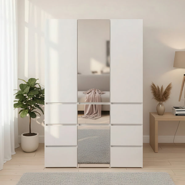 English Elm Elise Modular Wood Closet System with Mirror in White — Durable Melamine, Ample Storage, Easy Assembly, Stylish Finish B040S00121