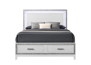 English Elm Haiden Queen Bed with LED-Illuminated Panel Headboard, Silver Trim & Under-Bed Storage Drawers White 29 L x 21 W x 13 H B2726S00139
