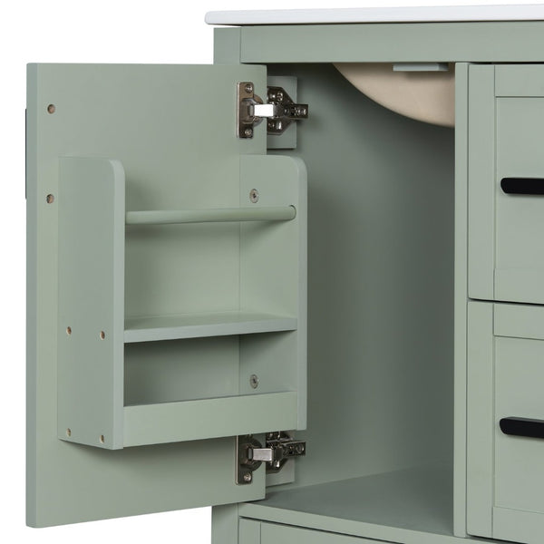 English Elm Modern 24 Inch Bathroom Vanity Solid Wood Cabinet with Ceramic Sink and Soft Close Storage Green N729P292859F