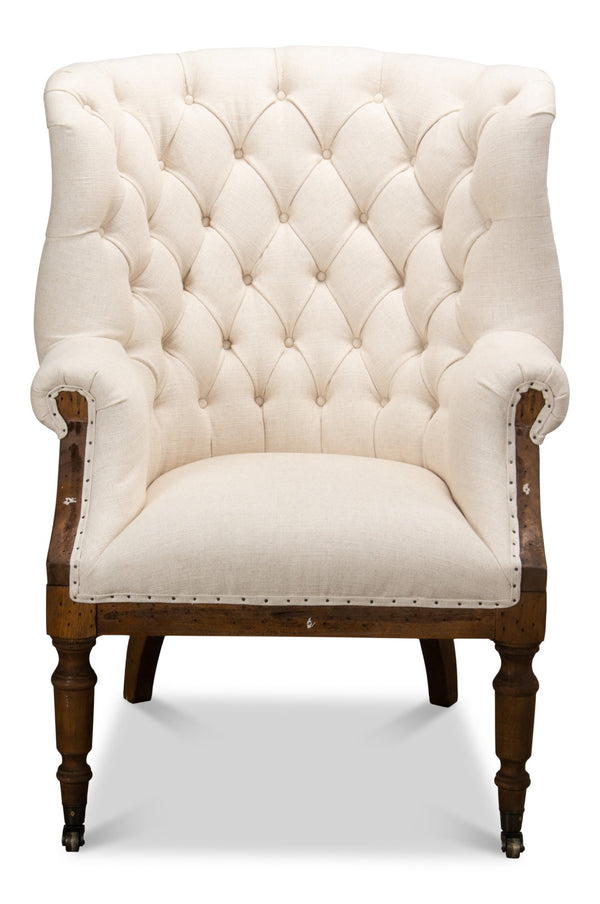 Sarreid Irish Chair - Deconstructed Design With Wood Frame, Linen Upholstery & Rustic Burlap Accents Ivory  28907