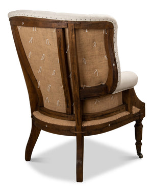 Sarreid Irish Chair - Deconstructed Design With Wood Frame, Linen Upholstery & Rustic Burlap Accents Ivory  28907