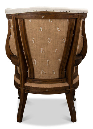 Sarreid Irish Chair - Deconstructed Design With Wood Frame, Linen Upholstery & Rustic Burlap Accents Ivory  28907
