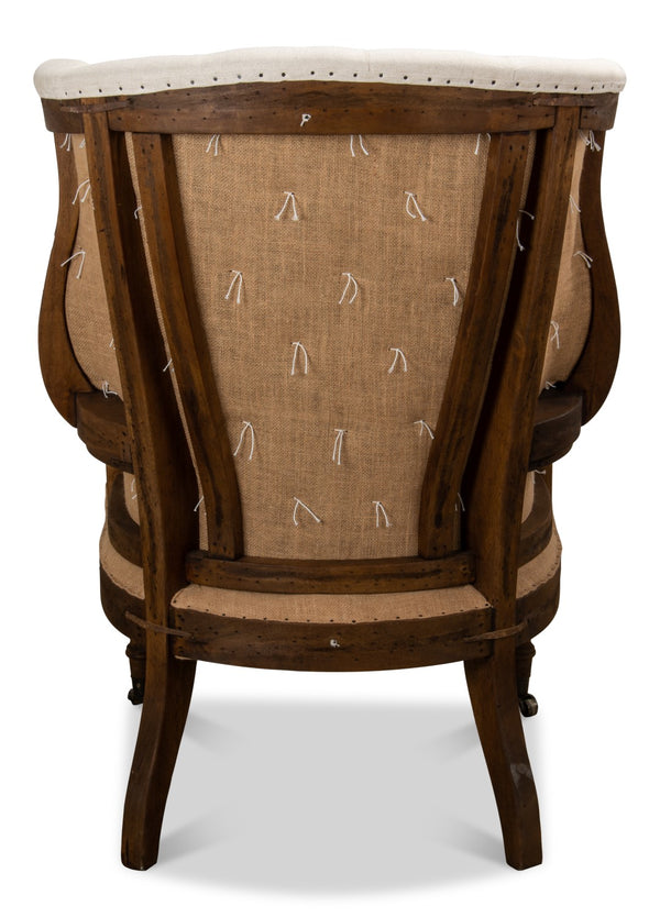 Sarreid Irish Chair - Deconstructed Design With Wood Frame, Linen Upholstery & Rustic Burlap Accents Ivory  28907