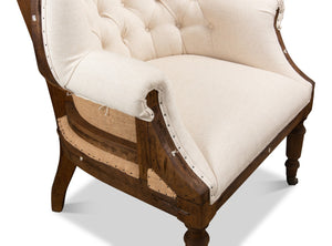 Sarreid Irish Chair - Deconstructed Design With Wood Frame, Linen Upholstery & Rustic Burlap Accents Ivory  28907