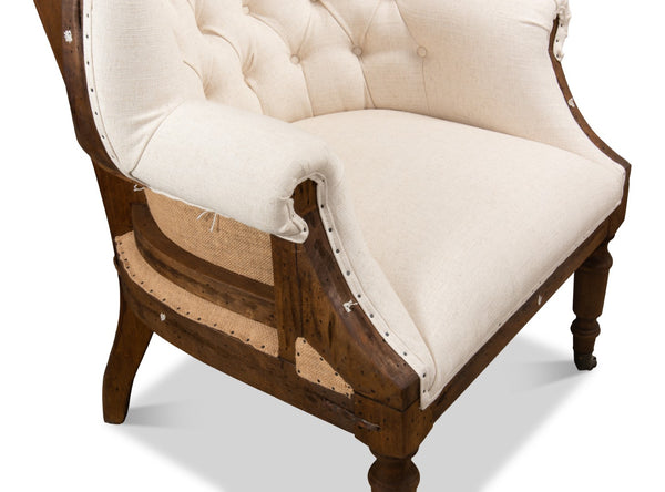 Sarreid Irish Chair - Deconstructed Design With Wood Frame, Linen Upholstery & Rustic Burlap Accents Ivory  28907