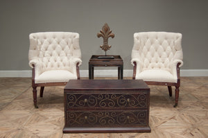 Sarreid Irish Chair - Deconstructed Design With Wood Frame, Linen Upholstery & Rustic Burlap Accents Ivory  28907