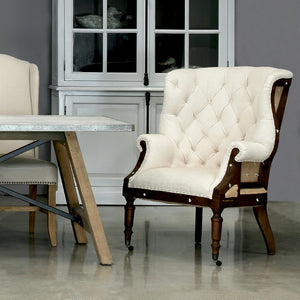 Sarreid Irish Chair - Deconstructed Design With Wood Frame, Linen Upholstery & Rustic Burlap Accents Ivory  28907