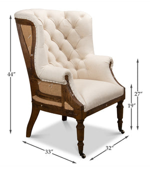 Sarreid Irish Chair - Deconstructed Design With Wood Frame, Linen Upholstery & Rustic Burlap Accents Ivory  28907