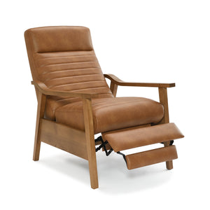 English Elm Asher Wood Arm Push Back Recliner - Cozy Saddle Brown Faux Leather For Stylish Living Room Comfort B050P322581