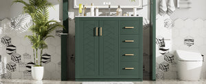 English Elm 36'' Bathroom Vanity with Ceramic Sink Combo Solid Wood Frame Soft-Closing Drawers Ample Storage Elegance Green N710P243327F