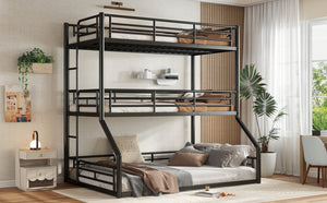 English Elm Twin Triple Metal Bunk Bed Matte Powder Coated Frame with Full Safety Guardrails Black W1580S00584